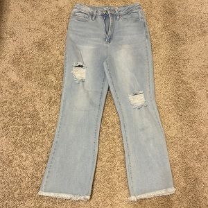 ripped flare jeans, light wash